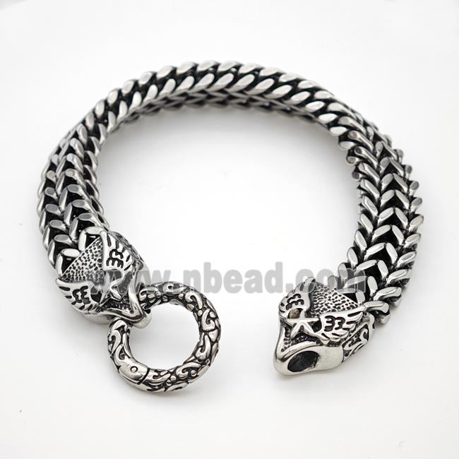 304 Stainless Steel Bracelet Angel Wings Antique Silver