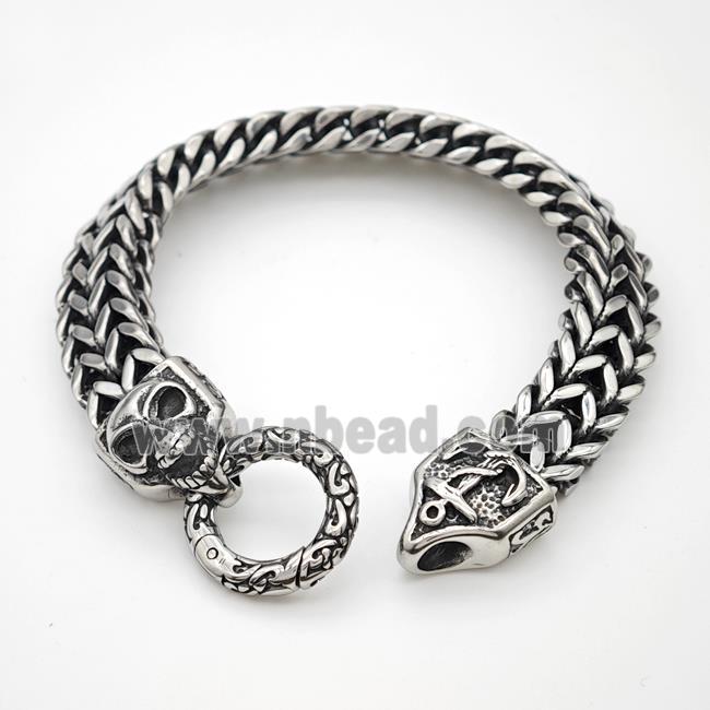 304 Stainless Steel Skull Bracelet Anchor Antique Silver