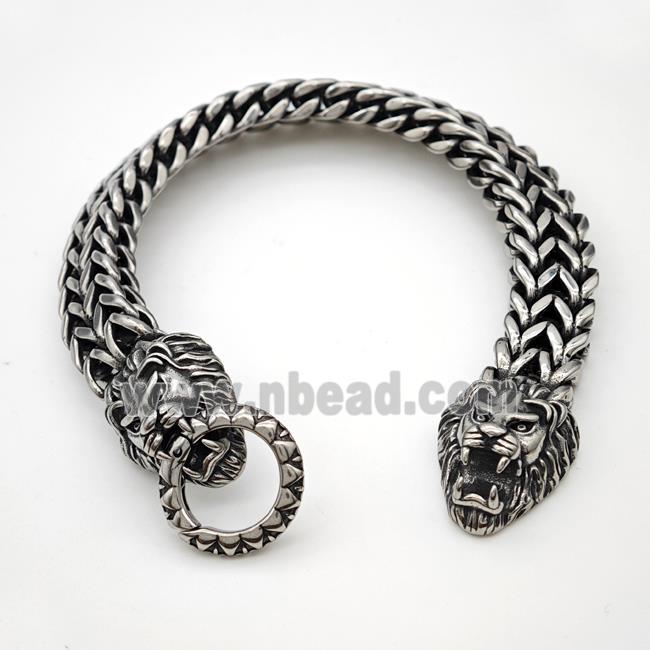 304 Stainless Steel Lion Bracelet Antique Silver