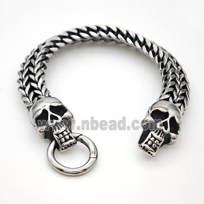 304 Stainless Steel Skull Bracelet Antique Silver