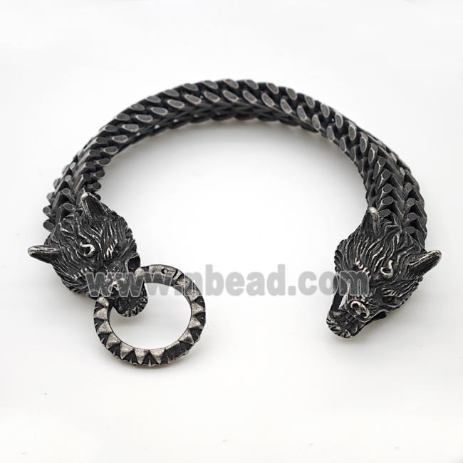 304 Stainless Steel Bracelet Wolf Antique Black