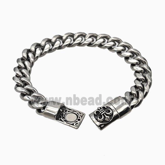 304 Stainless Steel Bracelet Fleur De Lis Antique Silver