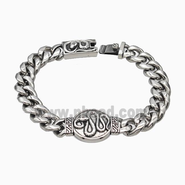 304 Stainless Steel Bracelet Snake Antique Silver