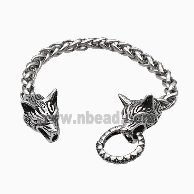 304 Stainless Steel Bracelet Wolf Antique Silver