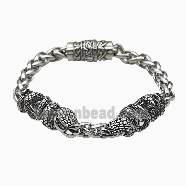 304 Stainless Steel Bracelet Snake Antique Silver