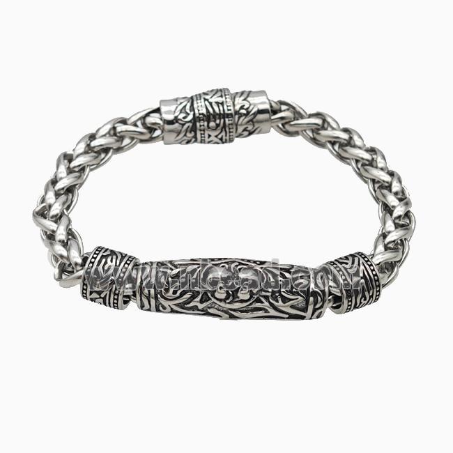 304 Stainless Steel Bracelet Skull Antique Silver