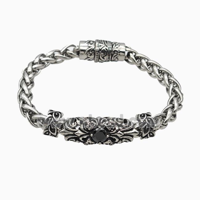 304 Stainless Steel Bracelet Pave Rhinestone Antique Silver