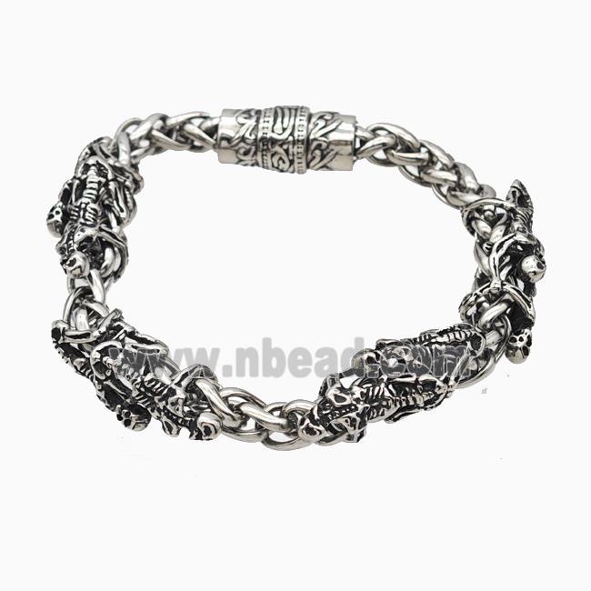 Halloween Skeleton 304 Stainless Steel Bracelet Skull Antique Silver