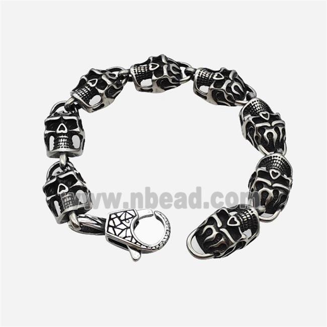 304 Stainless Steel Bracelet Skull Antique Silver