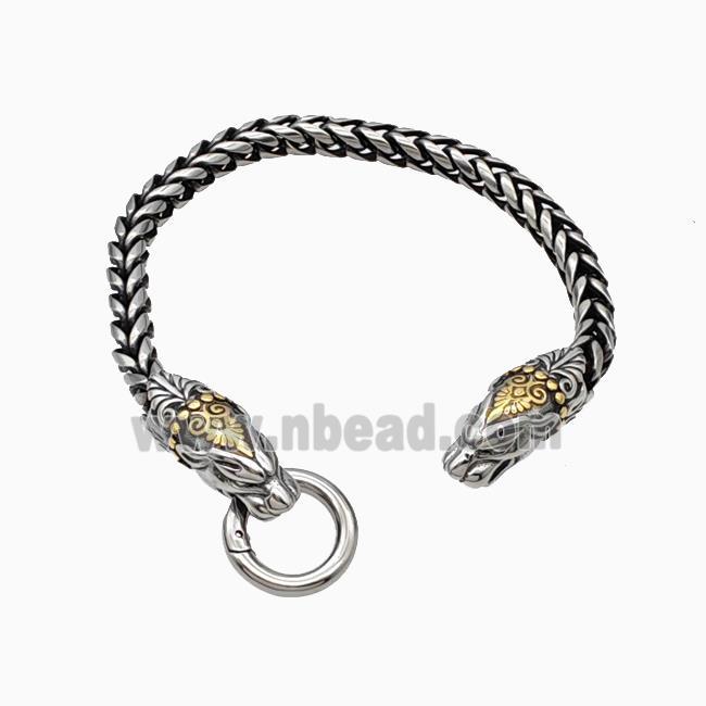 304 Stainless Steel Bracelet Dragon Antique Silver