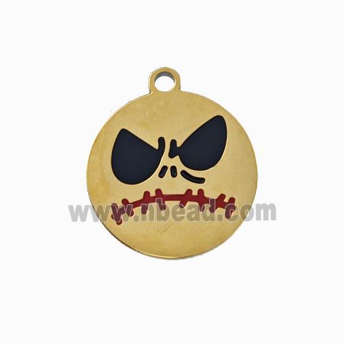 Halloween Mask Charms 304 Stainless Pendant Black Enamel Gold Plated