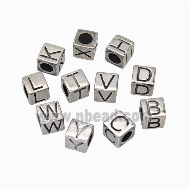 Raw Stainless Steel Letter Beads Large Hole Mix Alphabet Cube