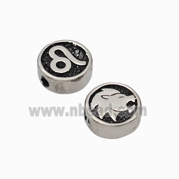 Stainless Steel Coin Beads Zodiac Leo Antique Silver