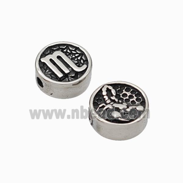 Stainless Steel Coin Beads Zodiac Scorpio Antique Silver