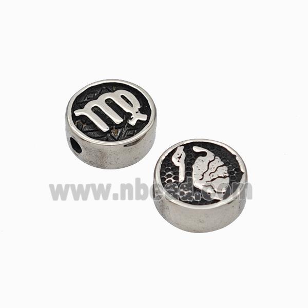 Stainless Steel Coin Beads Zodiac Virgo Antique Silver