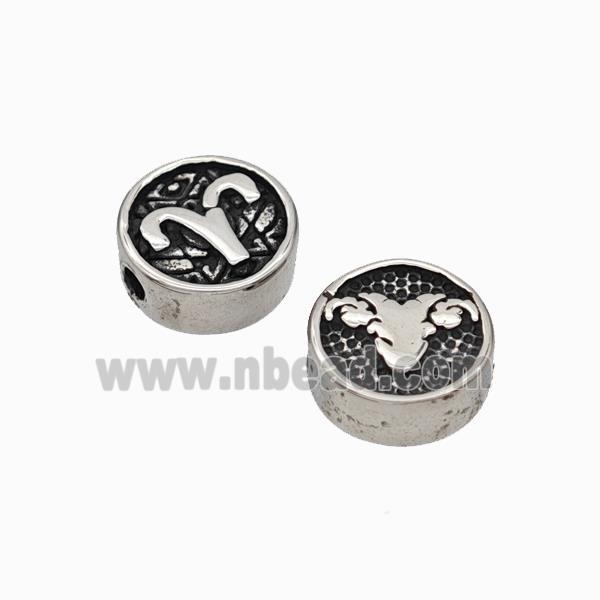 Stainless Steel Coin Beads Zodiac Aries Antique Silver