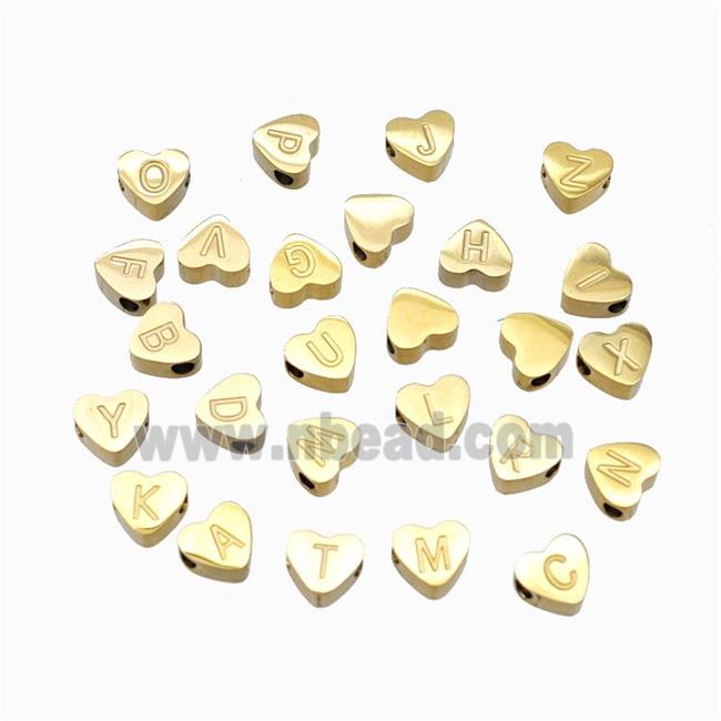 Stainless Steel Heart Letter Beads Mix Alphabet Gold Plted