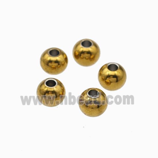 Stainless Steel Round Beads Smooth Gold Plated