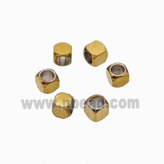 Stainless Steel Cube Beads Gold Plated