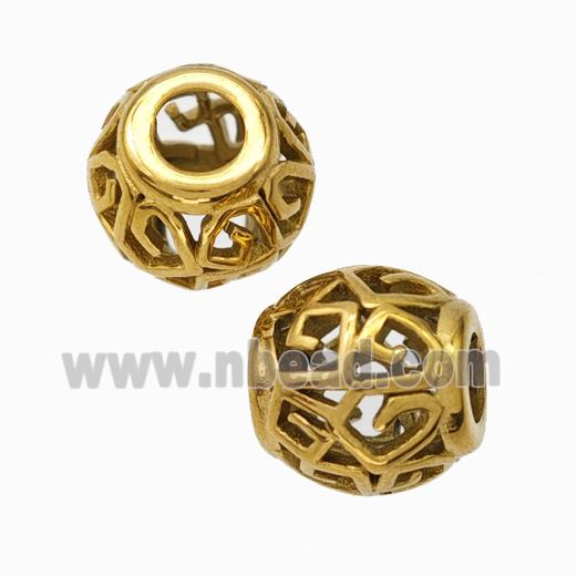 Titanium Steel Barrel Beads Large Hole Hollow Gold Plated