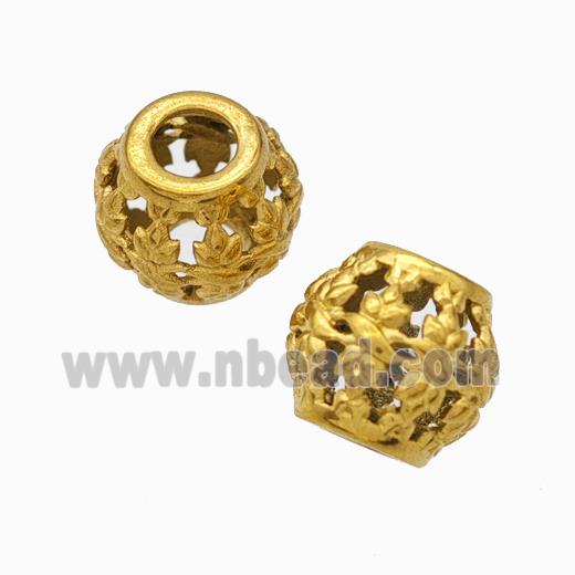 Titanium Steel Round Beads Large Hole Hollow Gold Plated