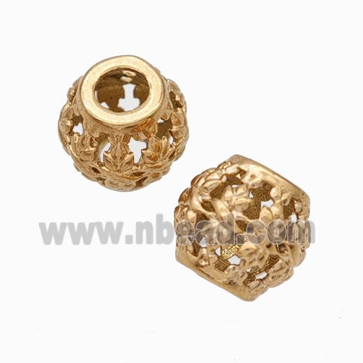 Titanium Steel Round Beads Large Hole Hollow Rose Gold