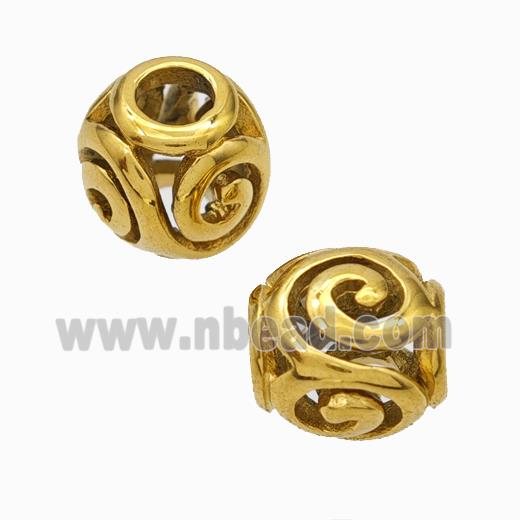 Titanium Steel Round Beads Large Hole Hollow Gold Plated