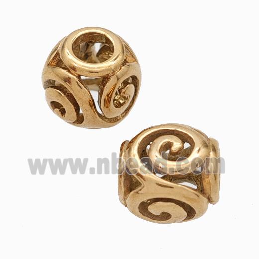 Titanium Steel Round Beads Large Hole Hollow Rose Gold