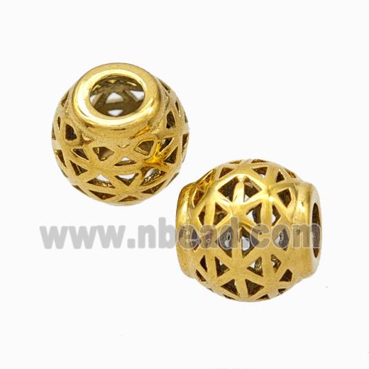 Titanium Steel Barrel Beads Large Hole Hollow Gold Plated