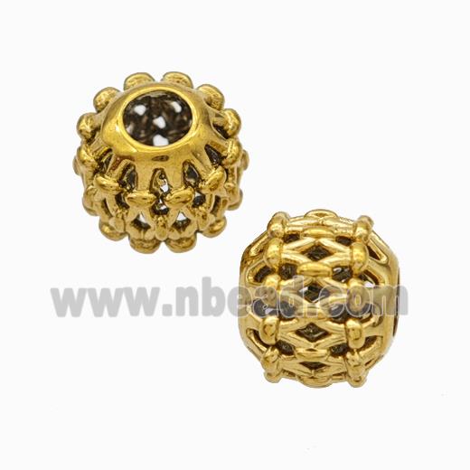 Titanium Steel Round Beads Large Hole Hollow Gold Plated