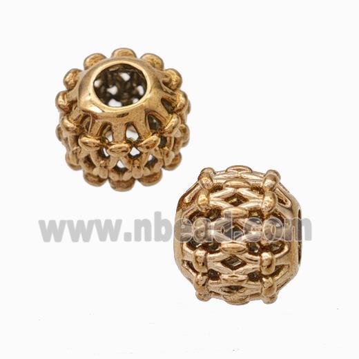 Titanium Steel Round Beads Large Hole Hollow Rose Gold