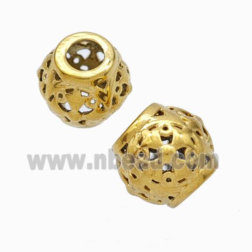 Titanium Steel Round Beads Large Hole Hollow Gold Plated