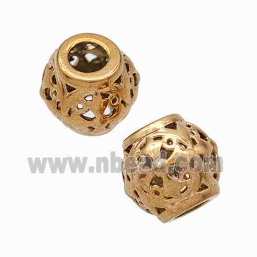 Titanium Steel Round Beads Large Hole Hollow Rose Gold