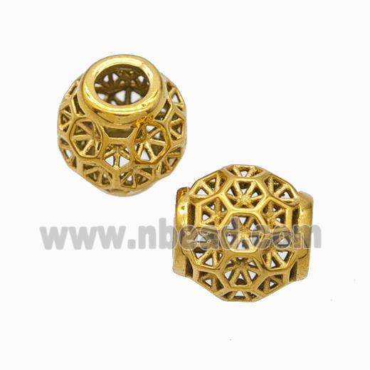 Titanium Steel Barrel Beads Large Hole Hollow Gold Plated