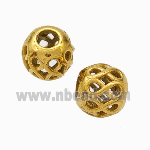 Titanium Steel Round Beads Large Hole Hollow Gold Plated