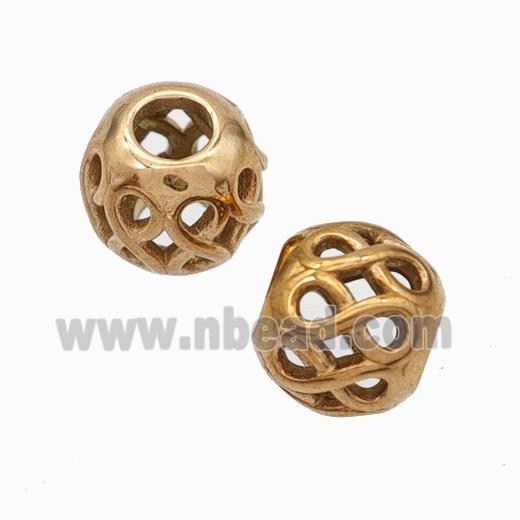 Titanium Steel Round Beads Large Hole Hollow Rose Gold