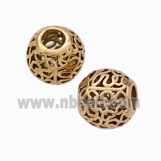 Titanium Steel Round Beads Large Hole Hollow Rose Gold