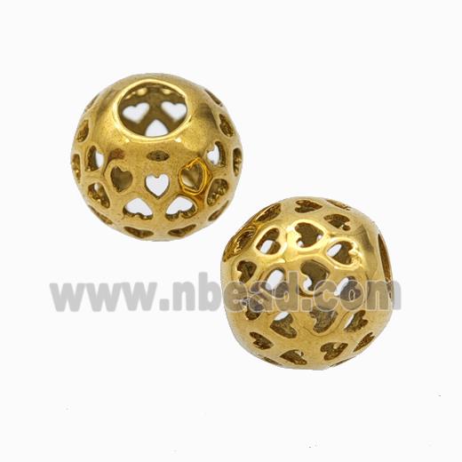 Titanium Steel Round Beads Large Hole Hollow Gold Plated