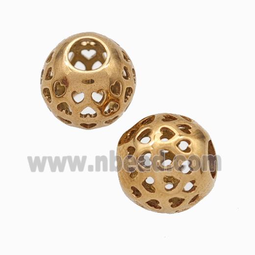 Titanium Steel Round Beads Large Hole Hollow Rose Gold