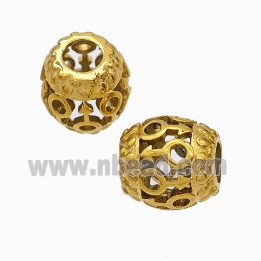 Titanium Steel Barrel Beads Large Hole Hollow Gold Plated