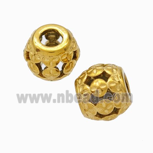 Titanium Steel Round Beads Large Hole Hollow Gold Plated