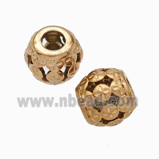 Titanium Steel Round Beads Large Hole Hollow Rose Gold