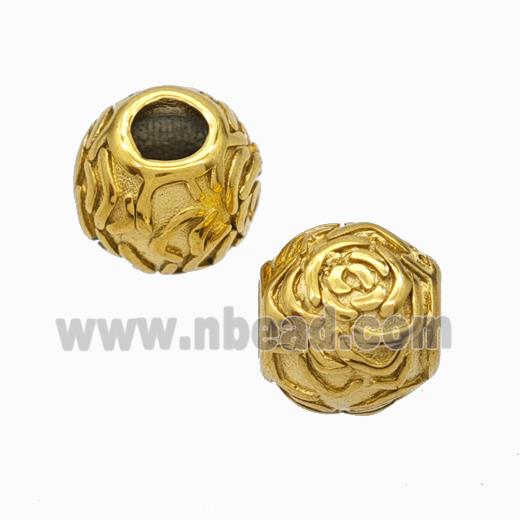 Titanium Steel Round Beads Large Hole Flower Gold Plated