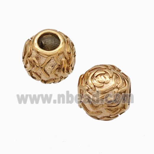 Titanium Steel Round Beads Large Hole Flower Rose Gold