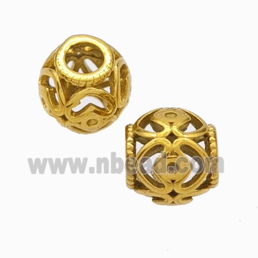 Titanium Steel Round Beads Large Hole Hollow Gold Plated