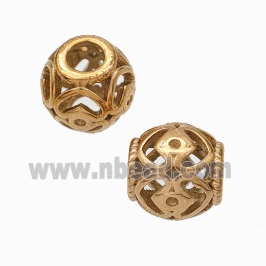 Titanium Steel Round Beads Large Hole Hollow Rose Gold