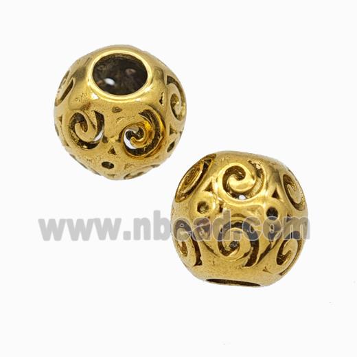 Titanium Steel Round Beads Large Hole Hollow Gold Plated