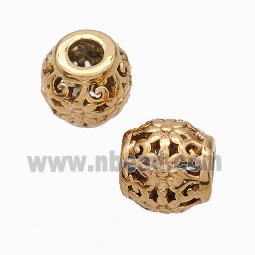 Titanium Steel Barrel Beads Large Hole Hollow Flower Rose Gold