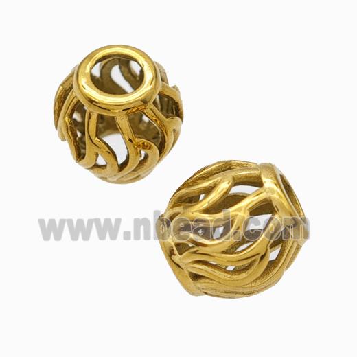 Titanium Steel Barrel Beads Large Hole Hollow Gold Plated