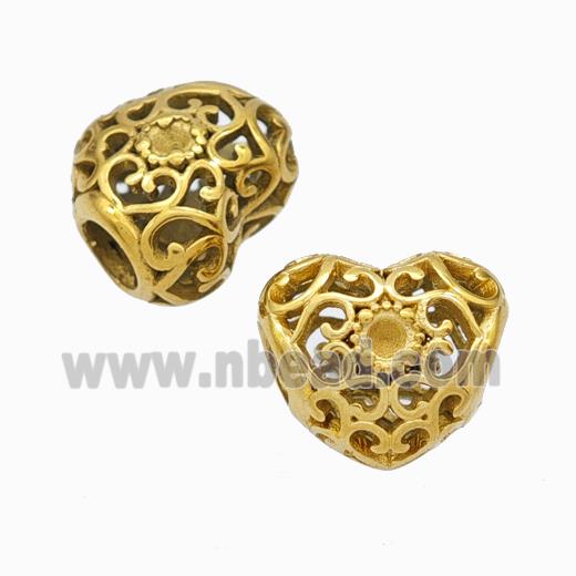 Titanium Steel Heart Beads Large Hole Hollow Gold Plated